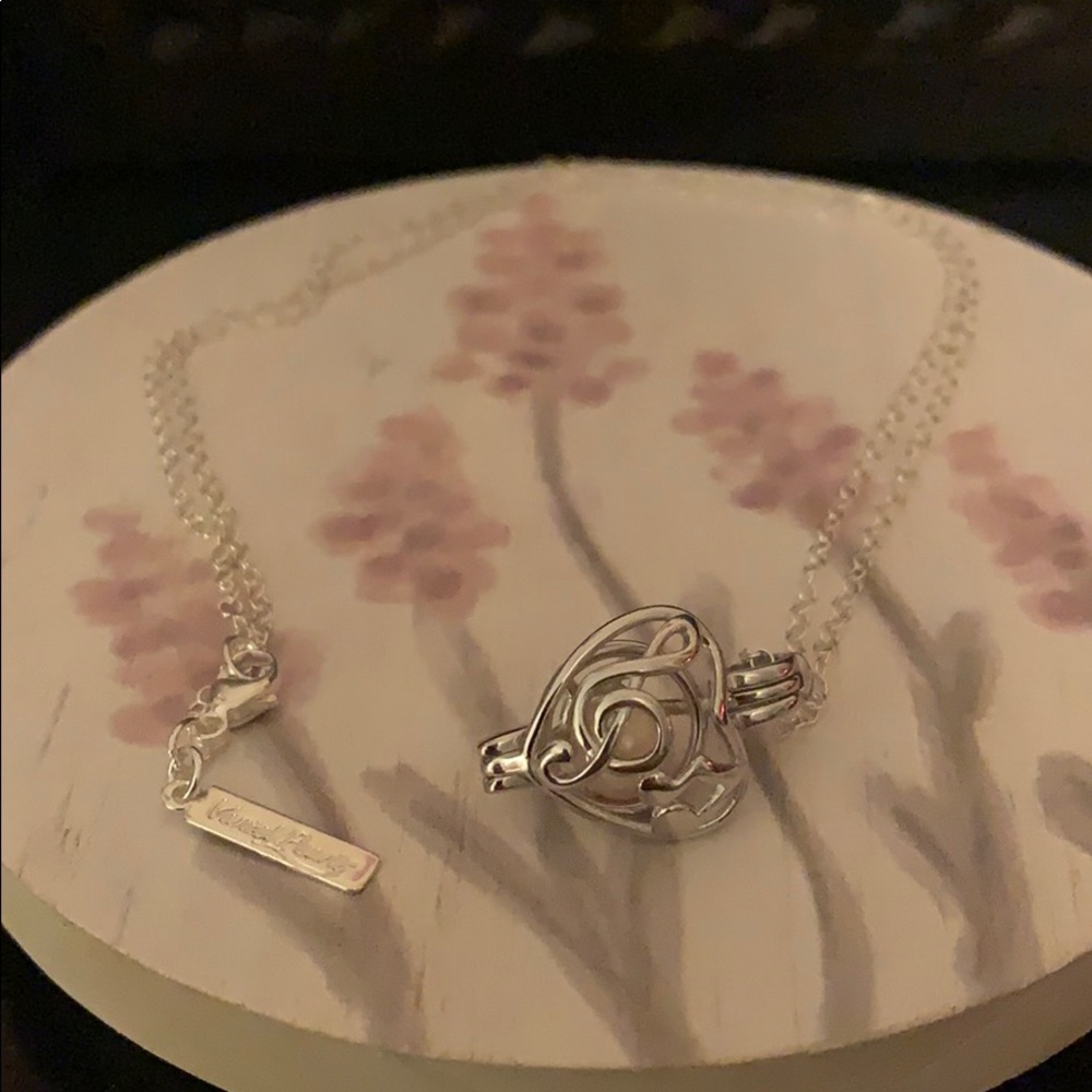 Music Note Cage Necklace with Cream Pearl